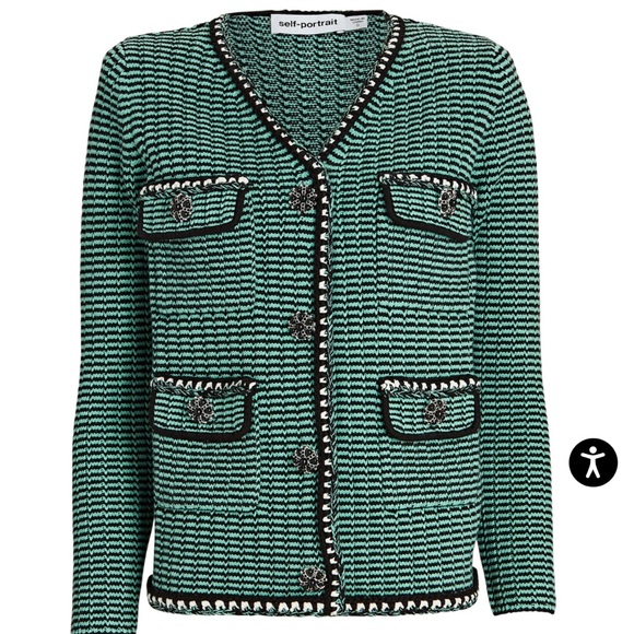 Self-Portrait Jackets & Blazers - SELF-PORTRAIT Green & Black Cardigan
